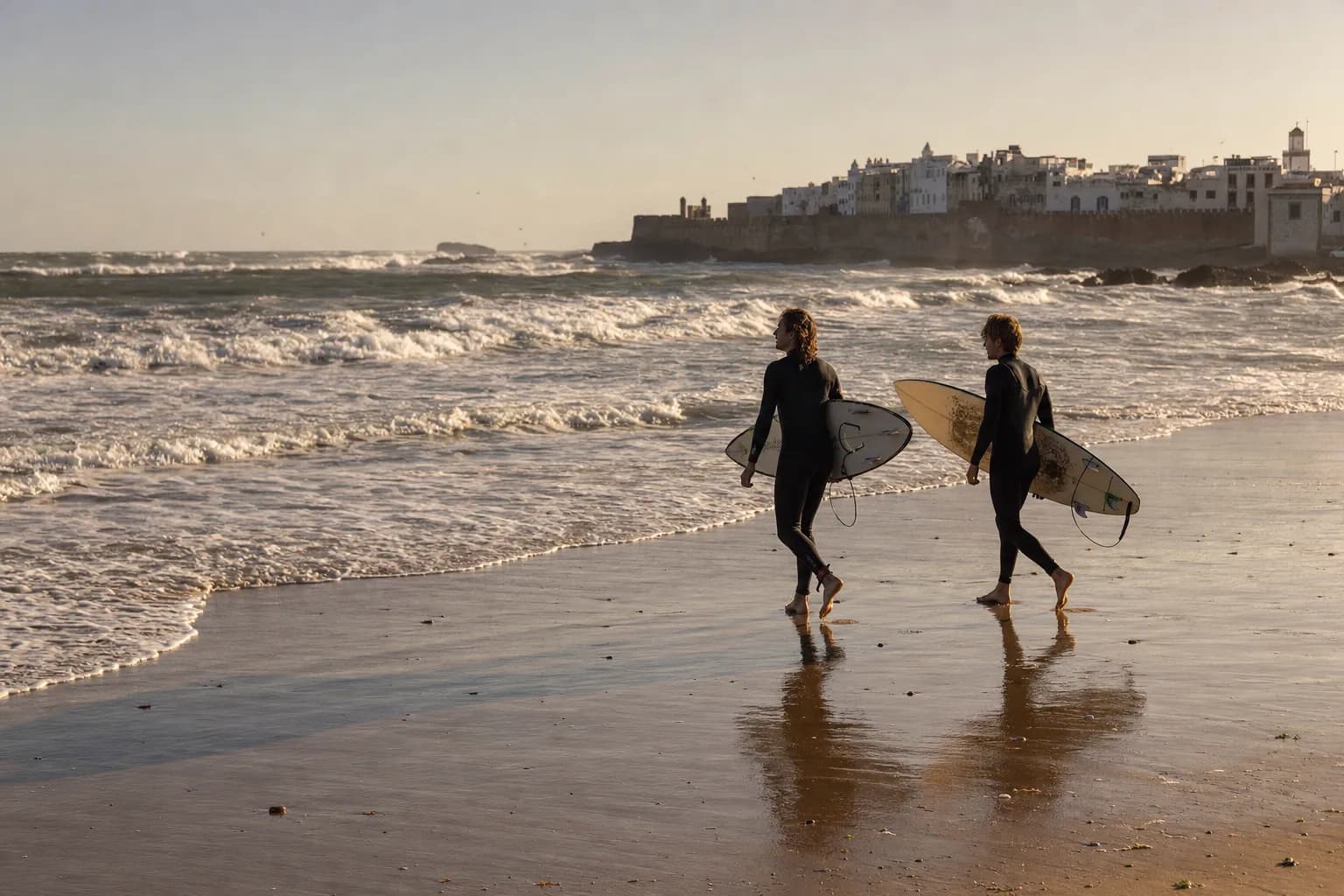 Sesión de surf en la costa atlántica de Essaouira