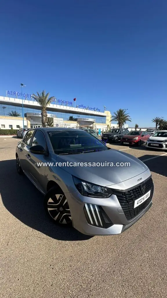 Peugeot 208 rental Essaouira – front LED lights Mogador Airport | Mz Agency