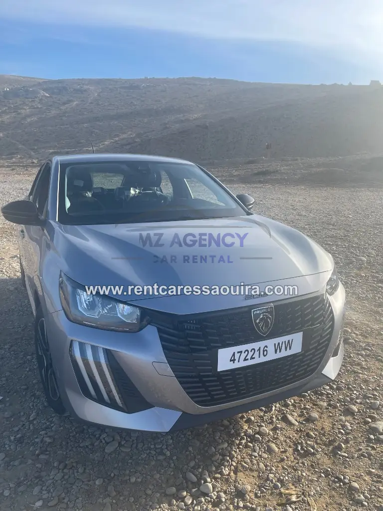 Peugeot 208 rental Essaouira – modern hatchback front view Morocco | Mz Agency