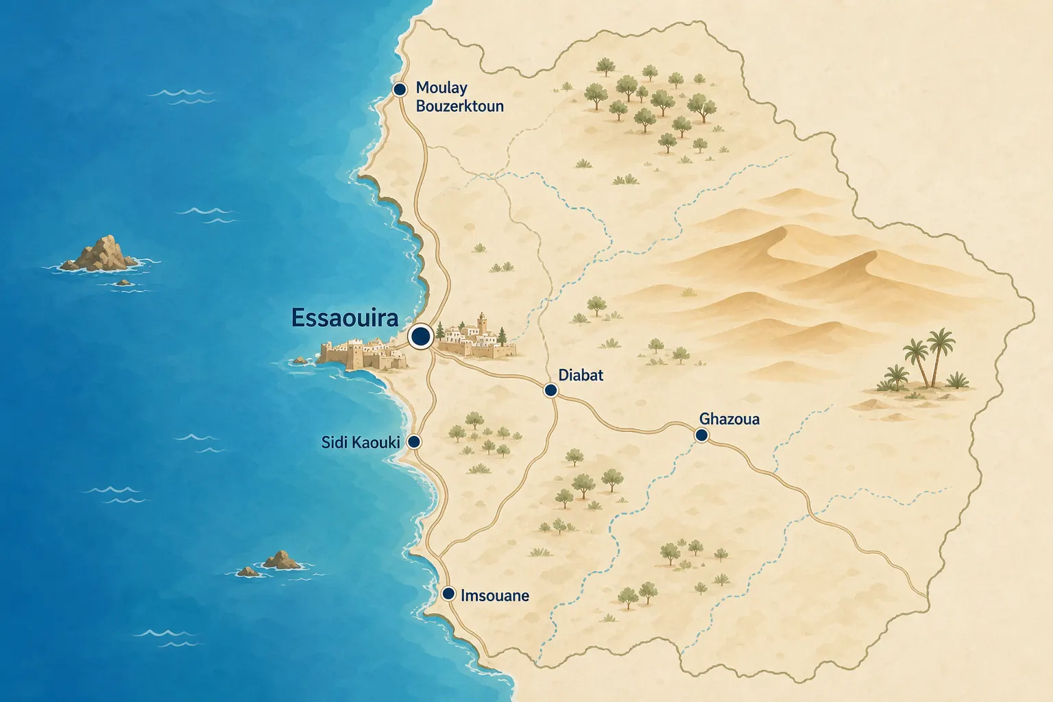 Carte de la province d’Essaouira et des zones de livraison