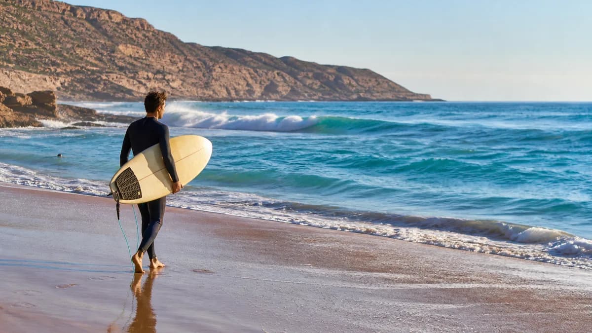 Surfing on the Atlantic coast near Agadir and Taghazout