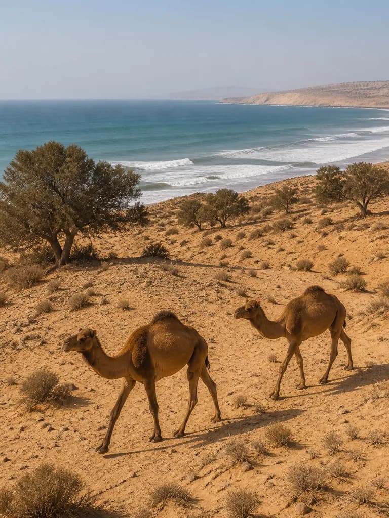 Camels on dunes near Agadir