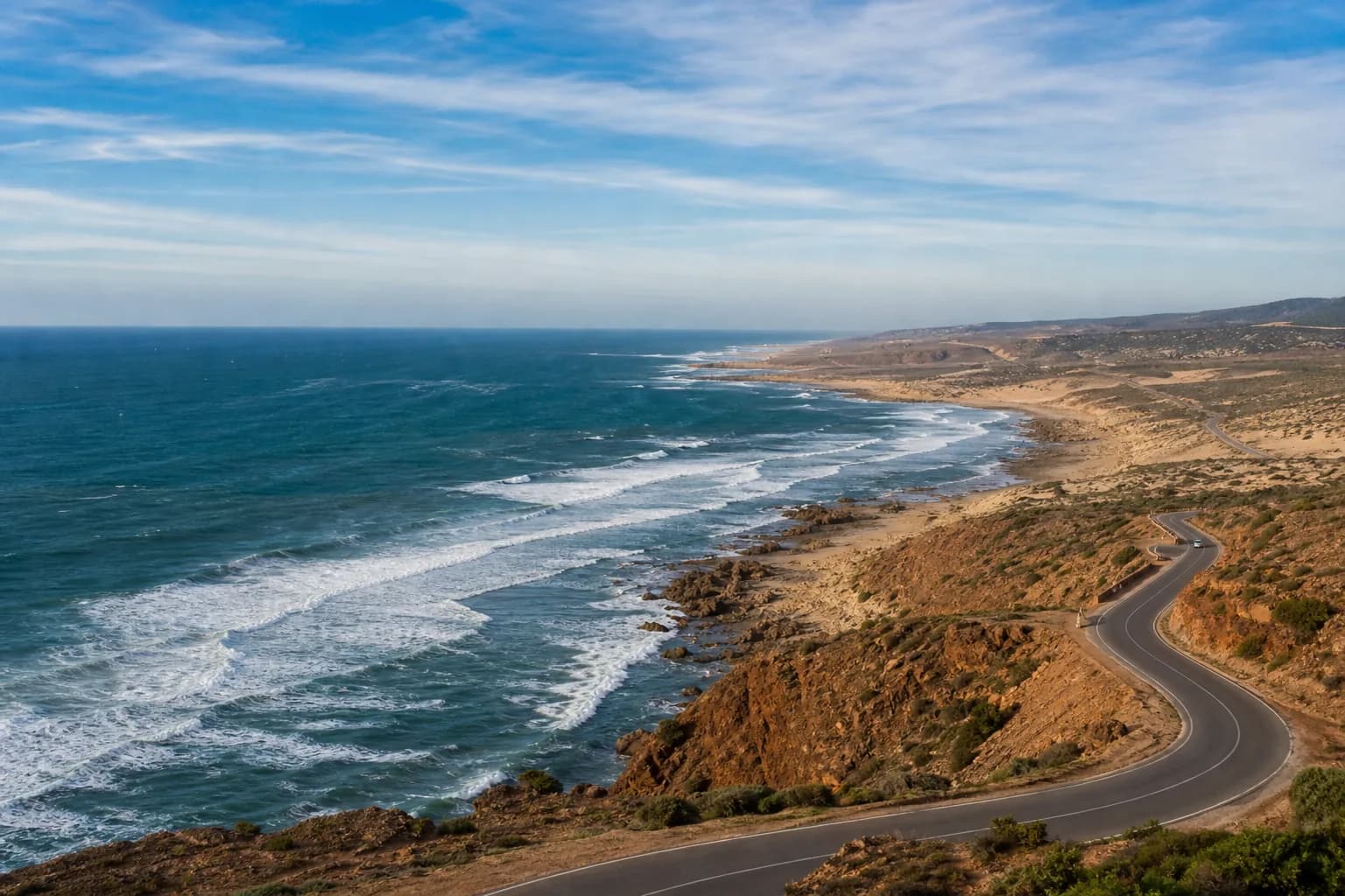 Atlantic coastal road near Essaouira towards board-sport spots