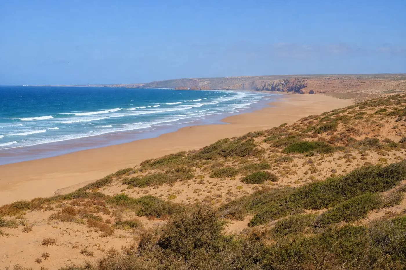 Wild beach of Sidi Kaouki near Essaouira, waves and Atlantic coast