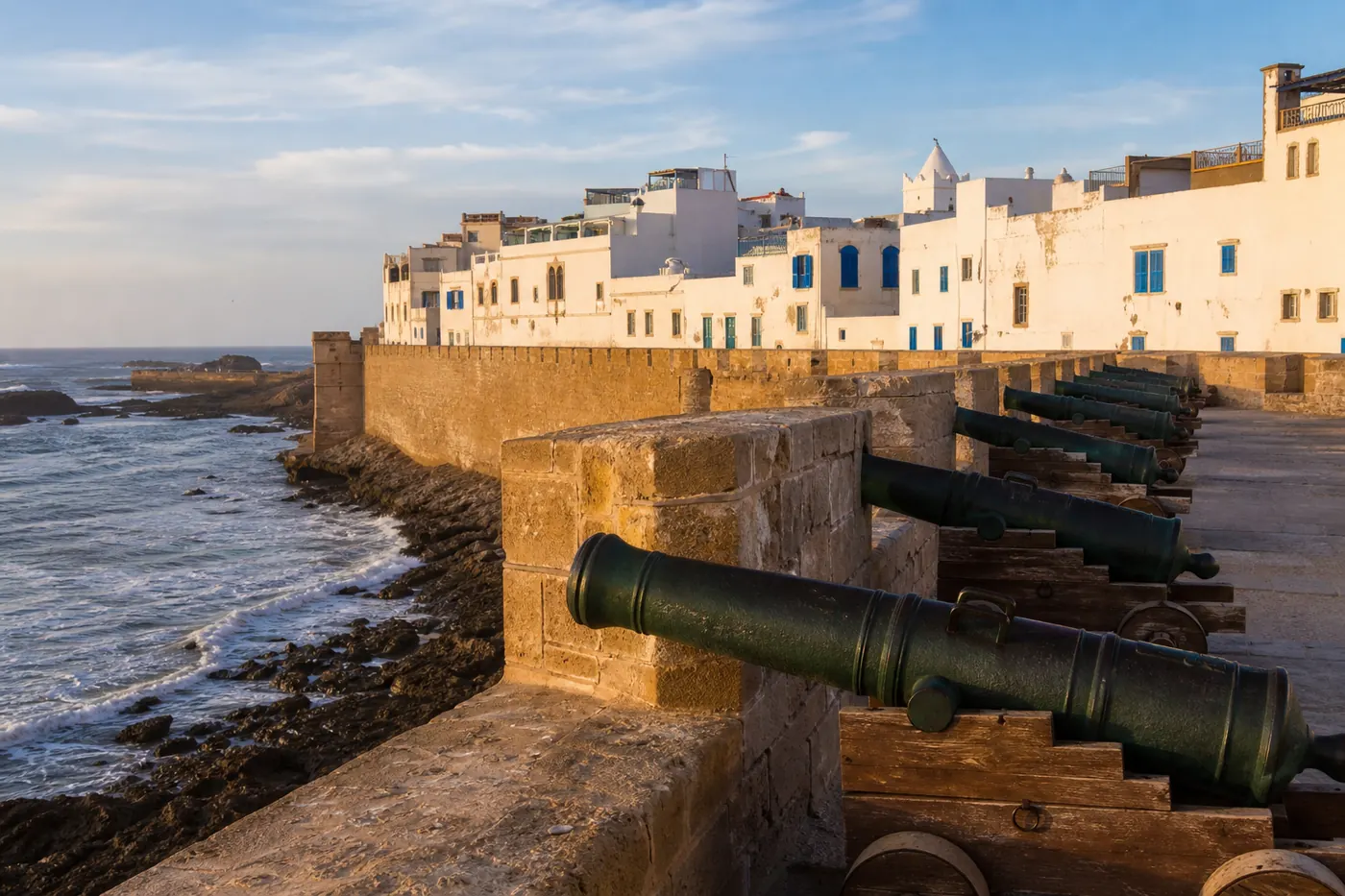 Old cannons of the Kasbah Sqala in Essaouira facing the Atlantic Ocean